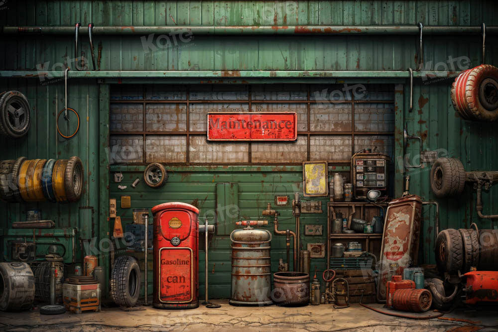 Kate Retro Green Automobile Repair Plant Backdrop Designed by Chain Photography