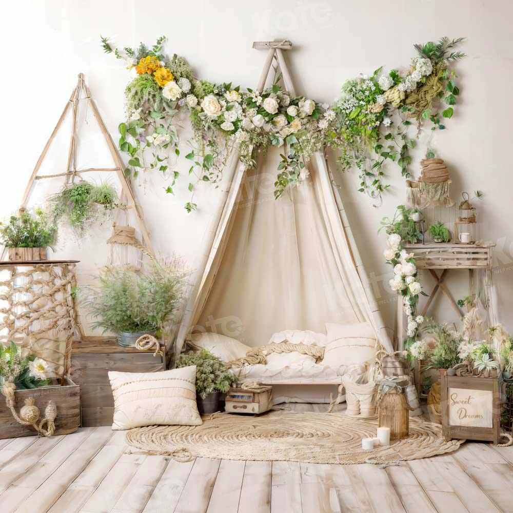 Kate Boho Green Plant Sofa Room Backdrop Designed by Emetselch