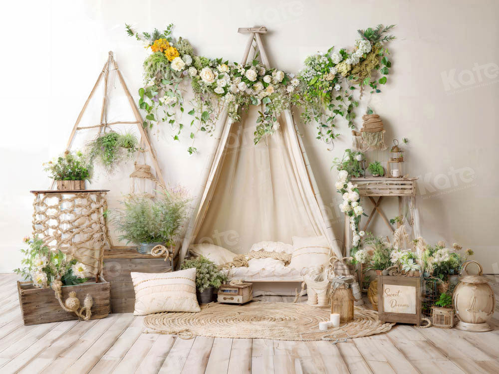 Kate Boho Green Plant Sofa Room Backdrop Designed by Emetselch