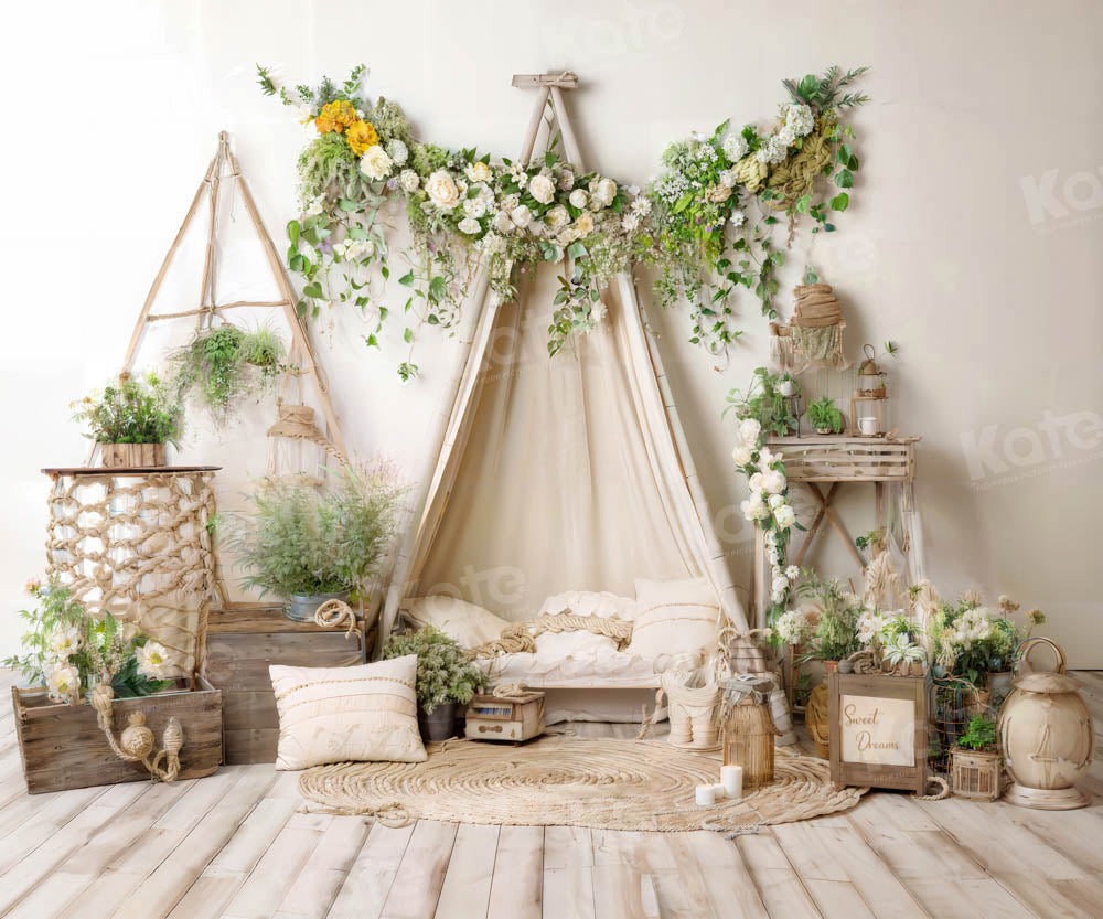 Kate Boho Green Plant Sofa Room Backdrop Designed by Emetselch