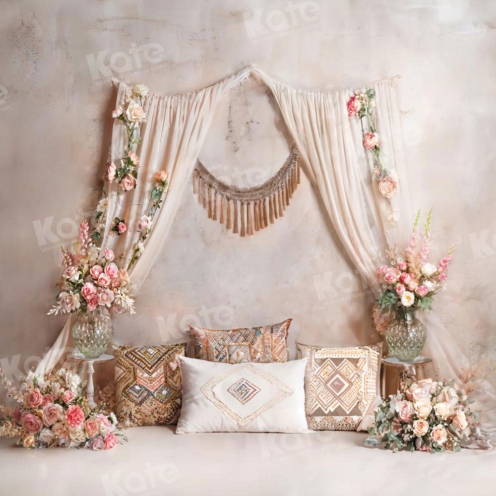 Kate Boho Flower Curtain Pillow Backdrop Designed by Emetselch