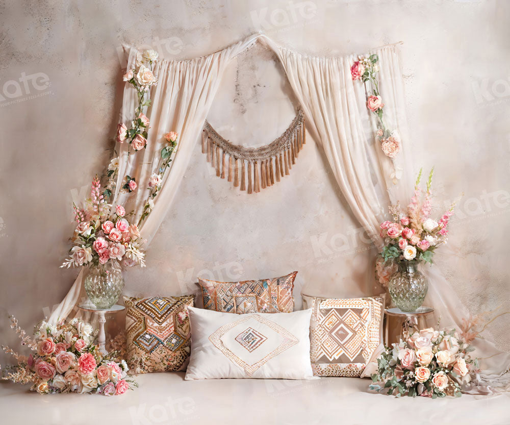 Kate Boho Flower Curtain Pillow Backdrop Designed by Emetselch