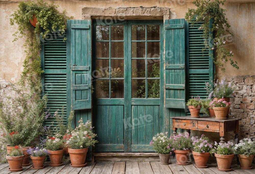 Kate Green Wooden Door Backdrop Potted Soil Wall for Photography