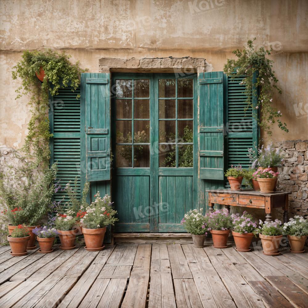 Kate Green Wooden Door Backdrop Potted Soil Wall for Photography