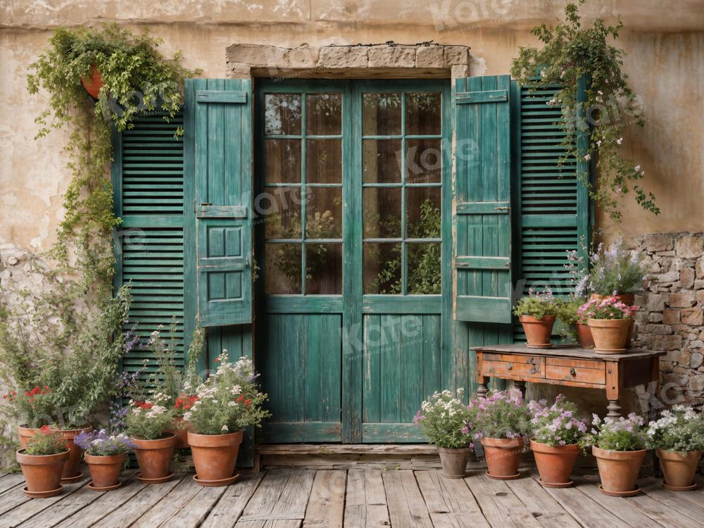 Kate Green Wooden Door Backdrop Potted Soil Wall for Photography