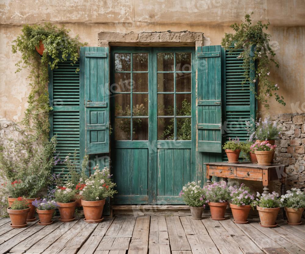 Kate Green Wooden Door Backdrop Potted Soil Wall for Photography