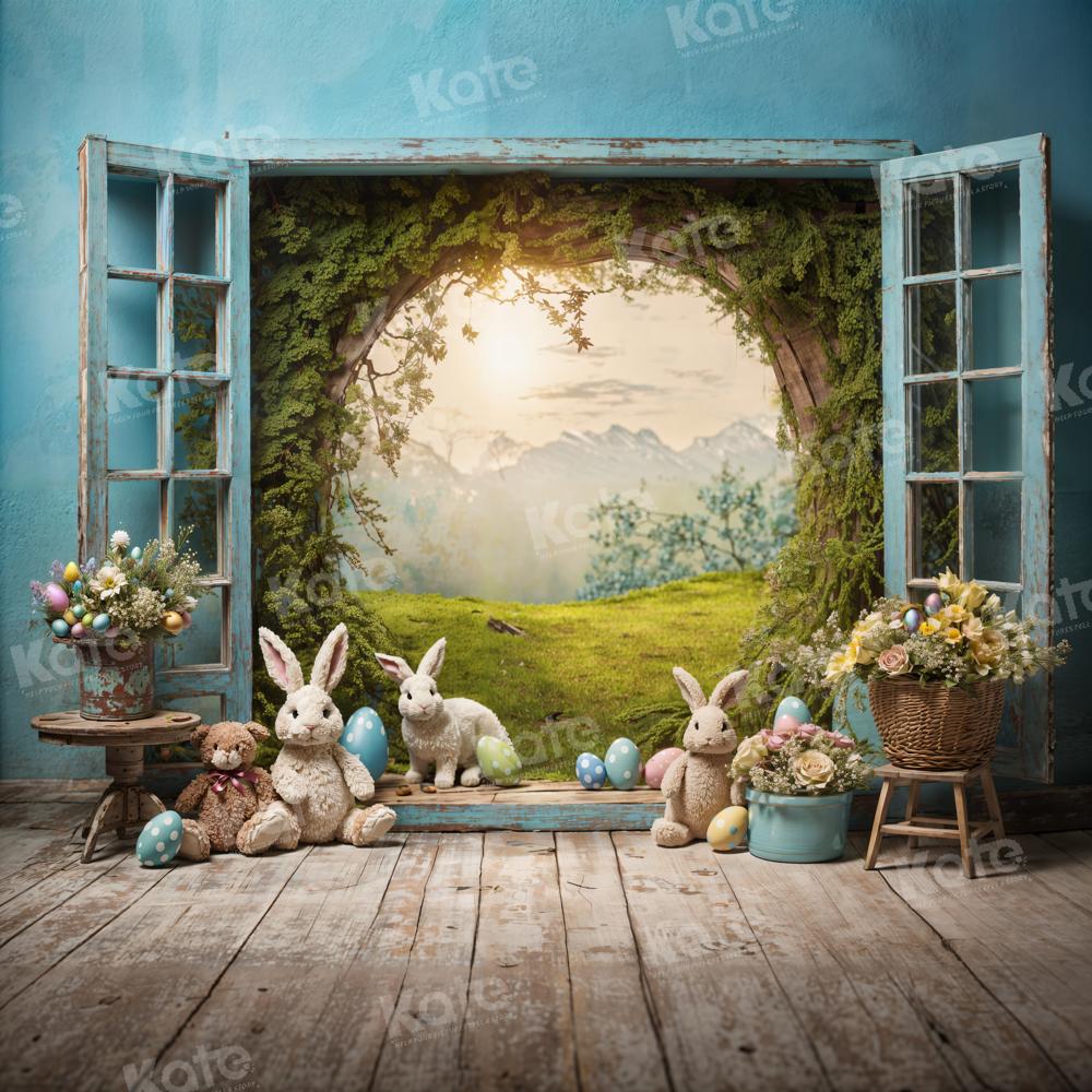 Lightning Deals-1 Kate Easter Bunny Window View Backdrop for Photography