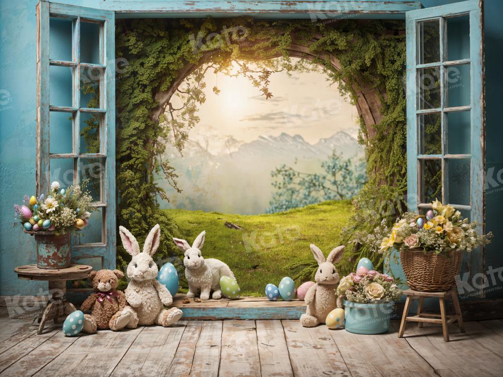 Lightning Deals-1 Kate Easter Bunny Window View Backdrop for Photography