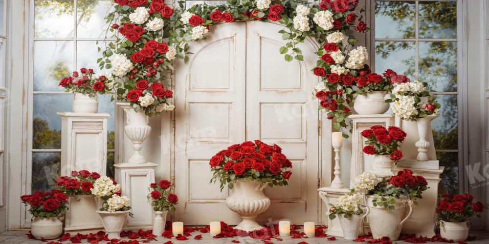 Kate Red Rose Candle Wooden Door Backdrop Designed by Emetselch