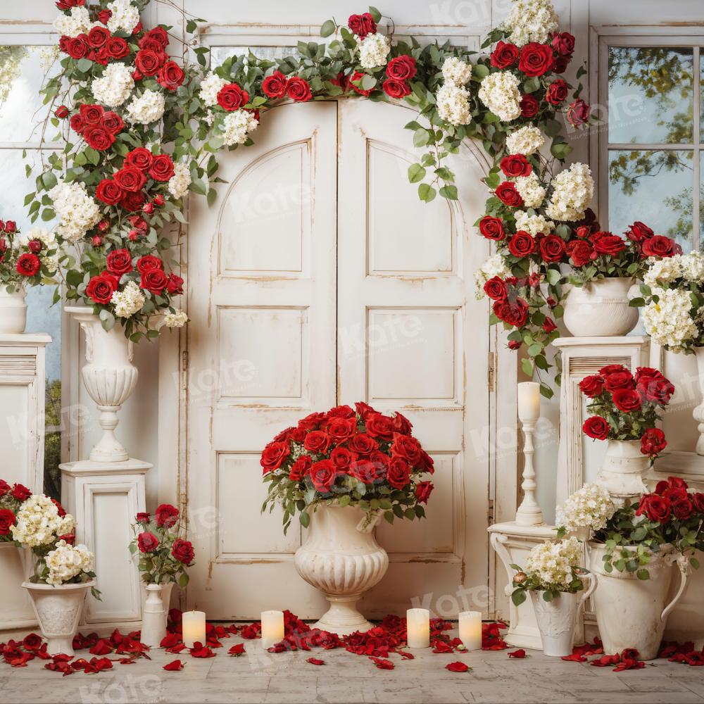 Kate Red Rose Candle Wooden Door Backdrop Designed by Emetselch