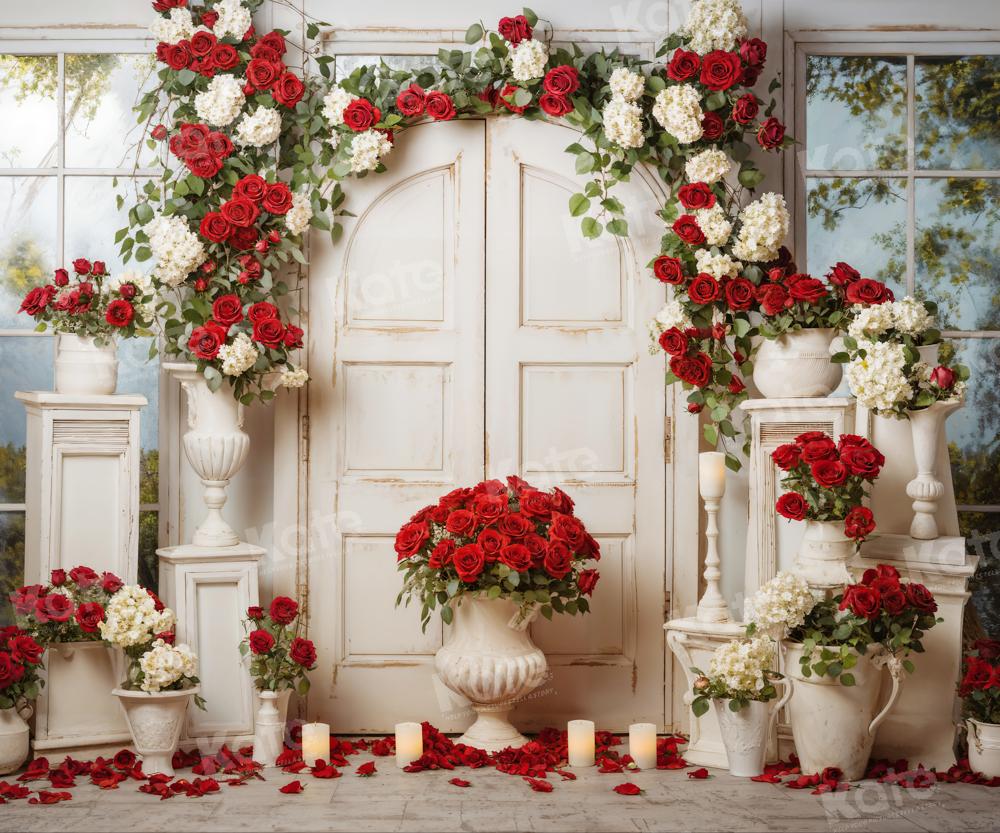 Kate Red Rose Candle Wooden Door Backdrop Designed by Emetselch