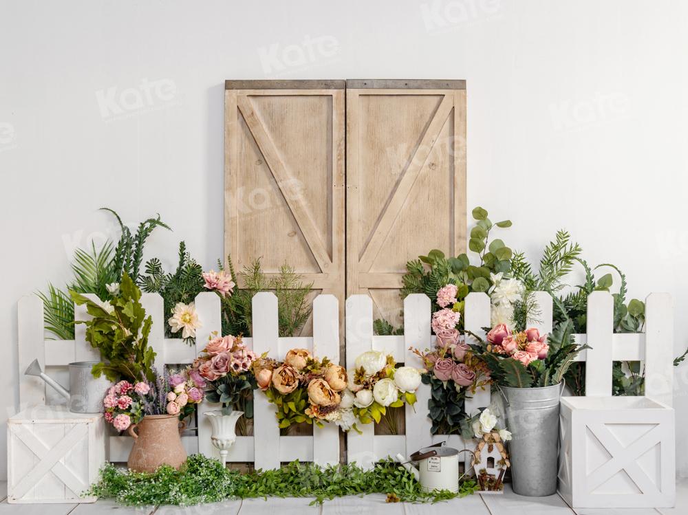 Kate Flower Fence Wooden Door Backdrop Designed by Emetselch