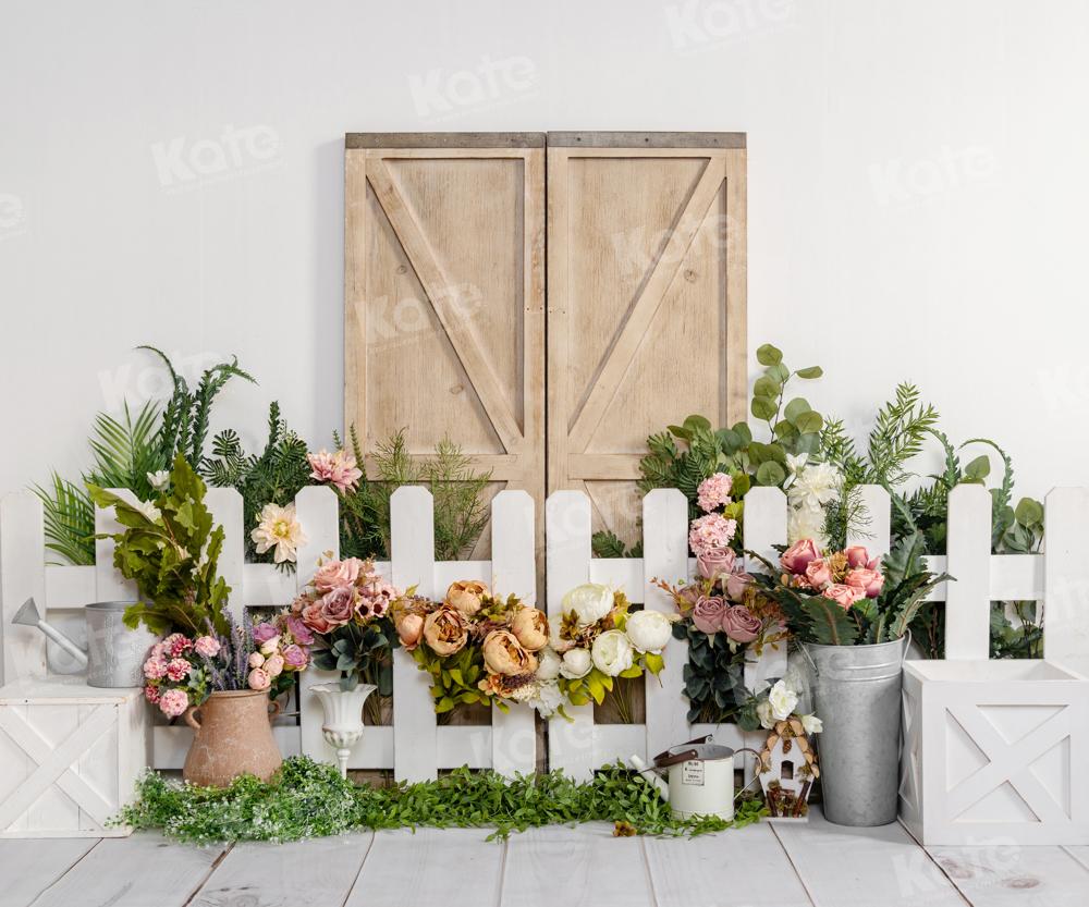 Kate Flower Fence Wooden Door Backdrop Designed by Emetselch