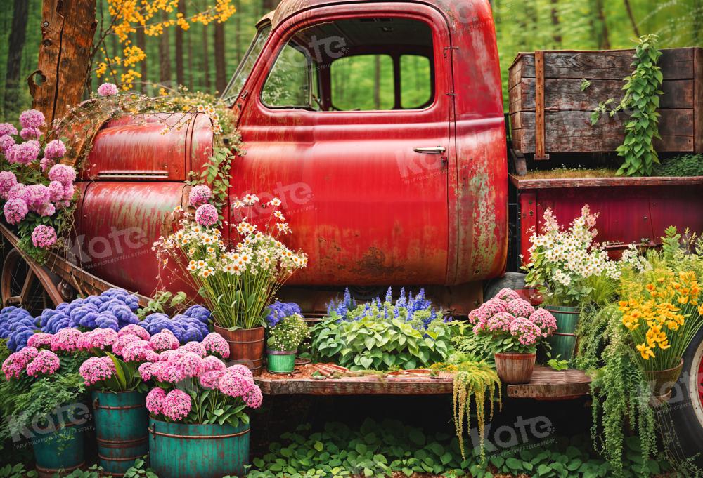 Kate Spring Red Truck Flowers Backdrop for Photography