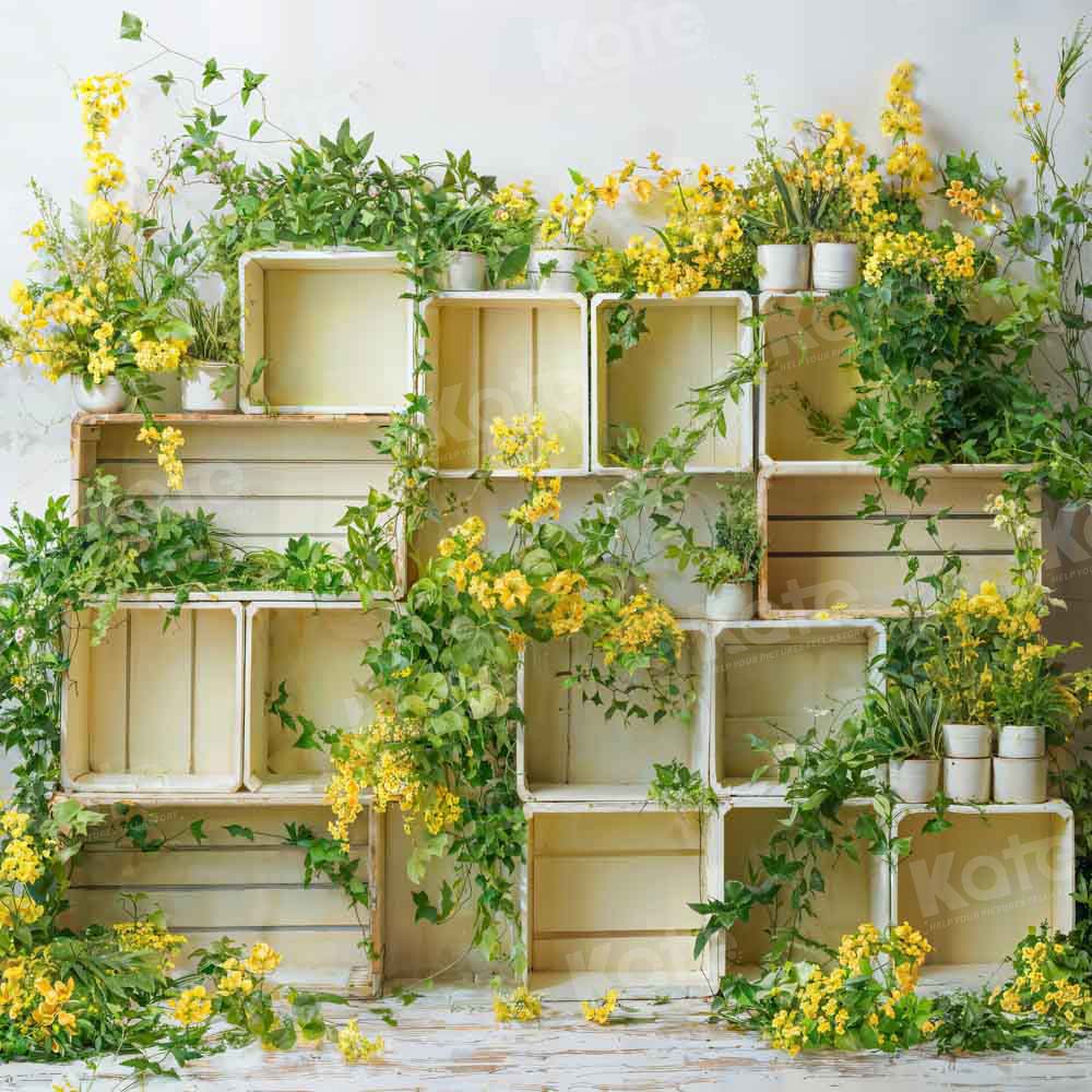 Kate Spring Yellow Flower Cabinet Backdrop Designed by Chain Photography