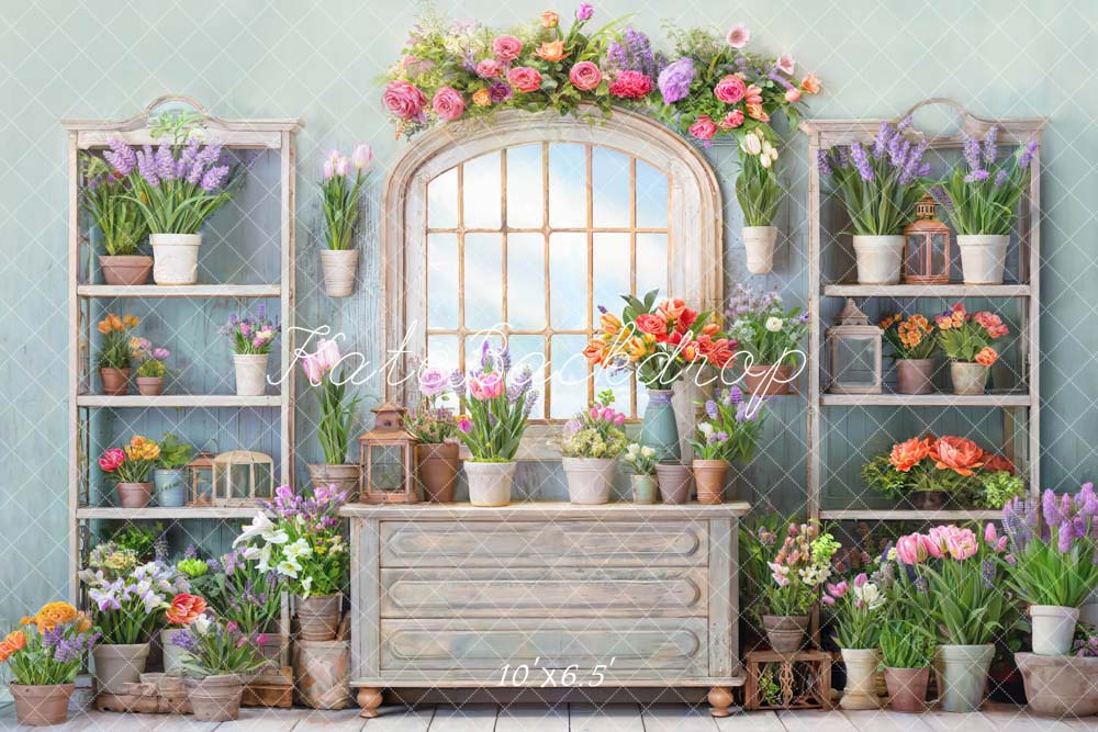 Kate Spring Flowers Potted Window Room Backdrop Designed by Chain Photography