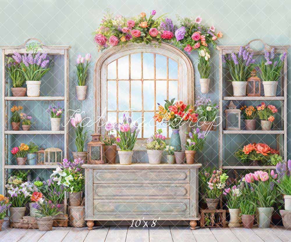 Kate Spring Flowers Potted Window Room Backdrop Designed by Chain Photography