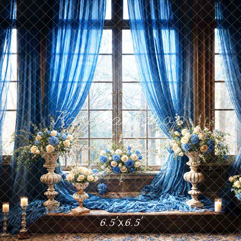 Kate Blue Flowers Candles Window Room Backdrop Designed by Emetselch