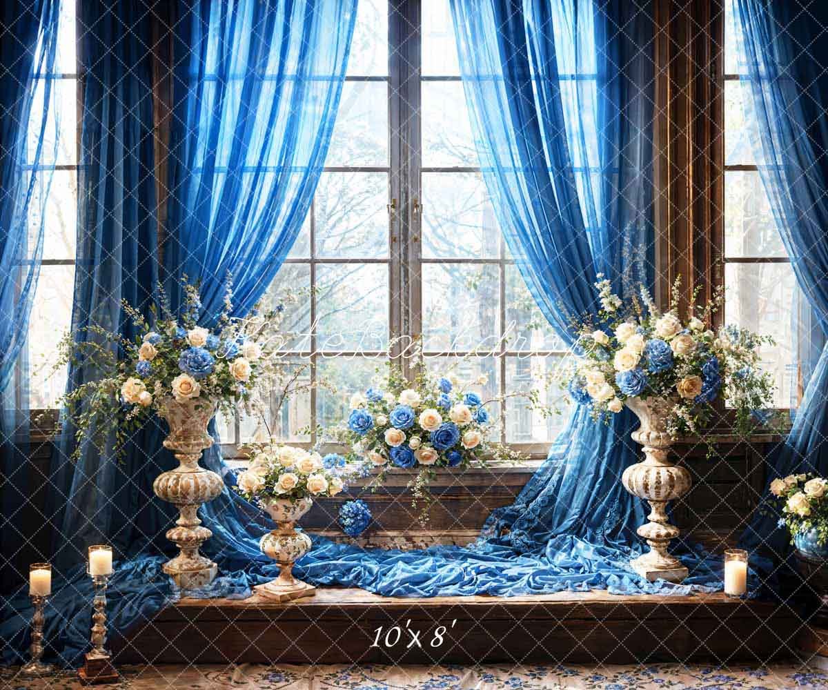 Kate Blue Flowers Candles Window Room Backdrop Designed by Emetselch