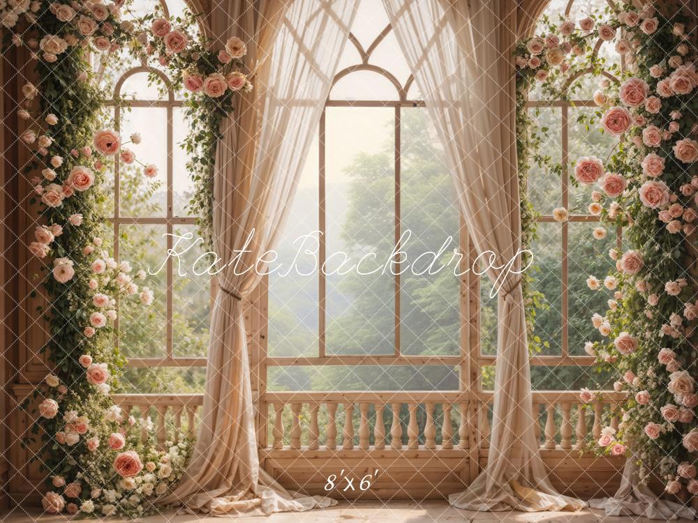 Kate Spring Flowers Window Room Fleece Backdrop Designed by Emetselch