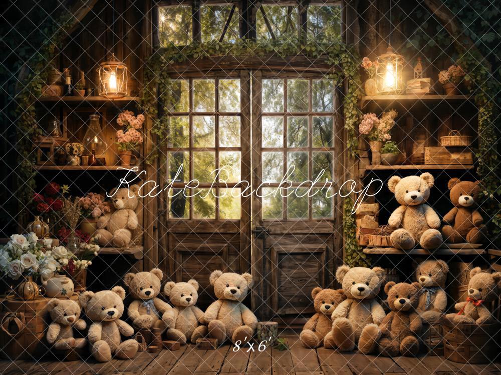 Kate Spring Bear Lantern Cabin Backdrop Designed by Emetselch