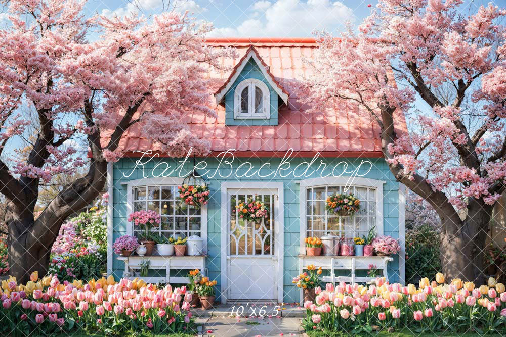 Kate Spring Pink Flowers Tree House Backdrop Designed by Emetselch