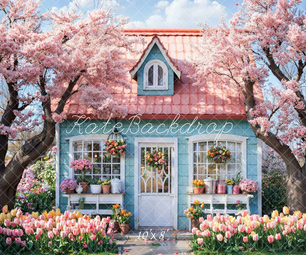 Kate Spring Pink Flowers Tree House Backdrop Designed by Emetselch