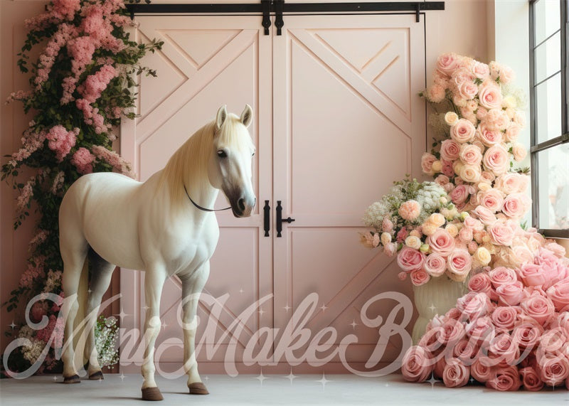 Kate Barn Pink Interior Horse Backdrop Designed by Mini MakeBelieve