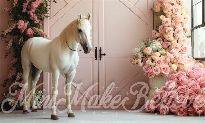 Kate Barn Pink Interior Horse Backdrop Designed by Mini MakeBelieve