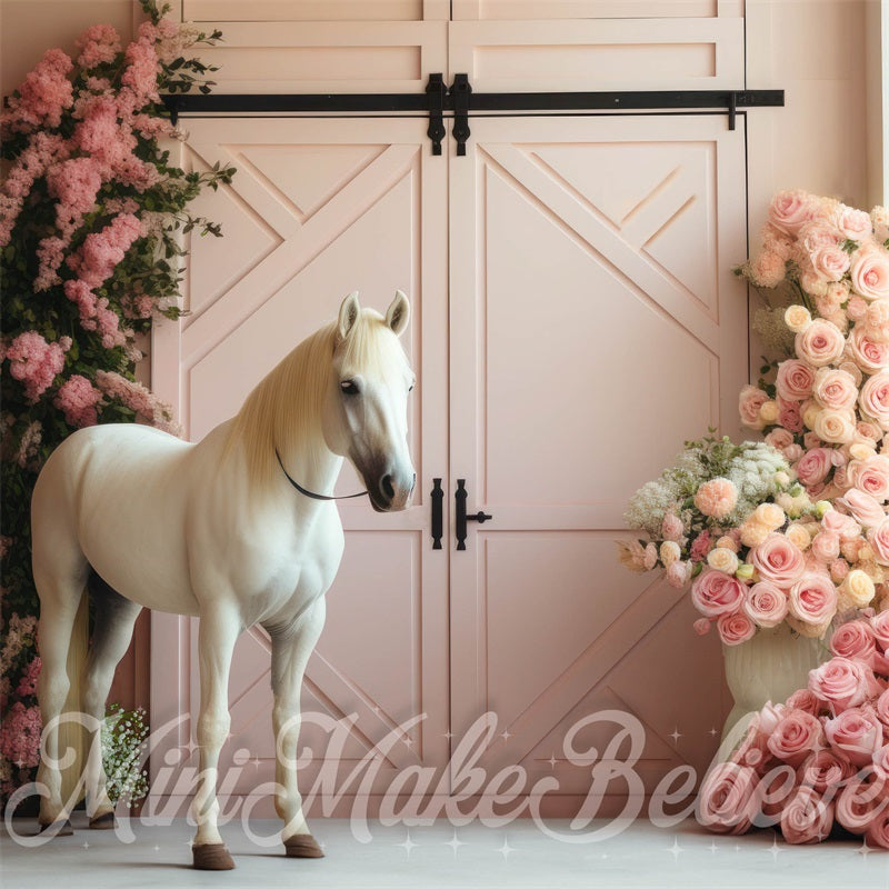 Kate Barn Pink Interior Horse Backdrop Designed by Mini MakeBelieve