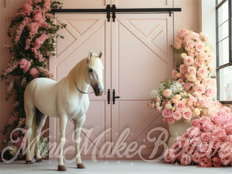 Kate Barn Pink Interior Horse Backdrop Designed by Mini MakeBelieve