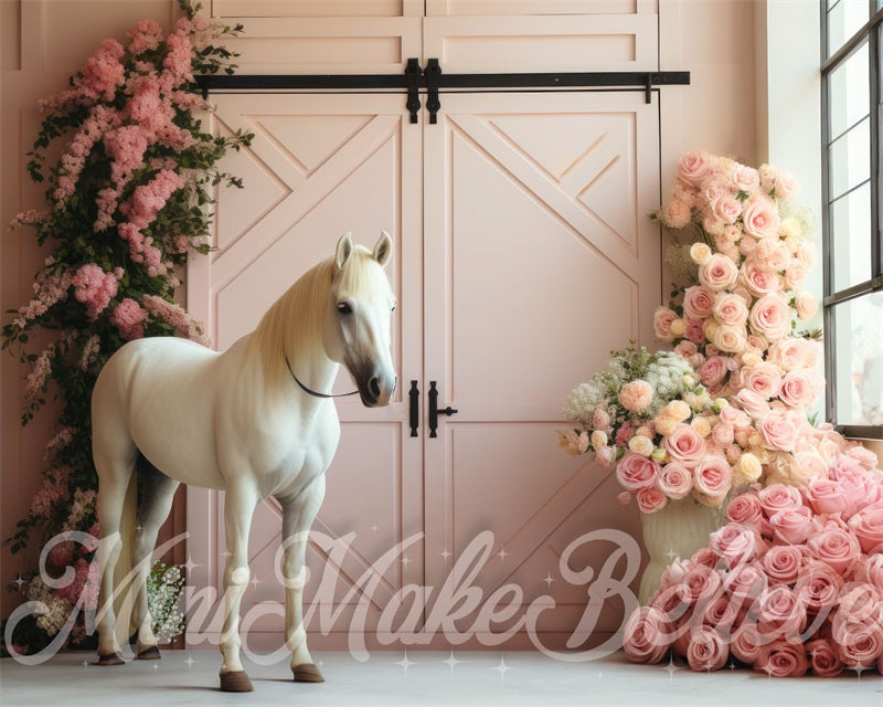 Kate Barn Pink Interior Horse Backdrop Designed by Mini MakeBelieve