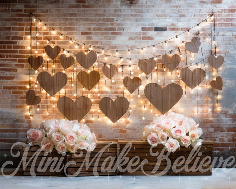 Kate Interior Barn Hearts and Lights Backdrop Designed by Mini MakeBelieve