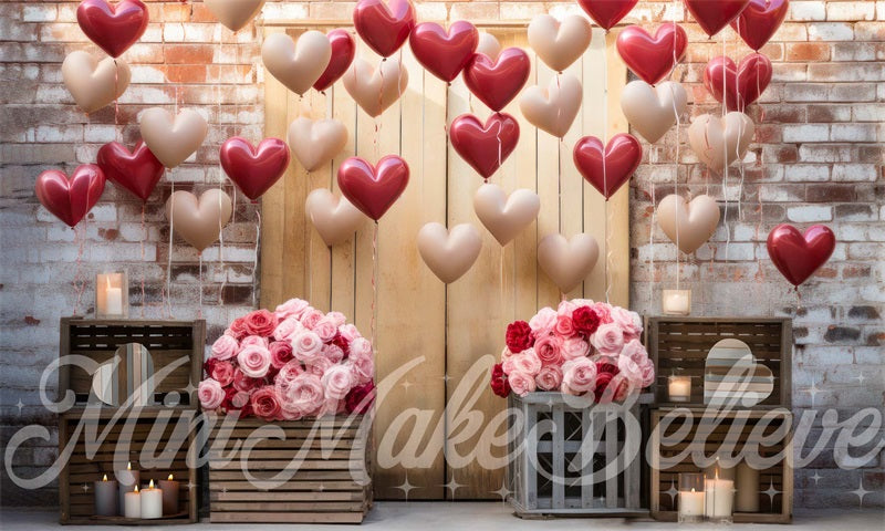 Kate Interior Barn Red White Balloons Valentine Backdrop Designed by Mini MakeBelieve