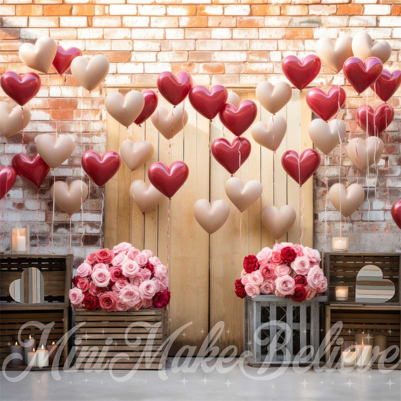 Kate Interior Barn Red White Balloons Valentine Backdrop Designed by Mini MakeBelieve