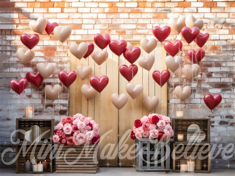 Kate Interior Barn Red White Balloons Valentine Backdrop Designed by Mini MakeBelieve