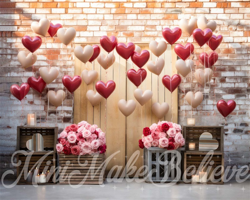 Kate Interior Barn Red White Balloons Valentine Backdrop Designed by Mini MakeBelieve