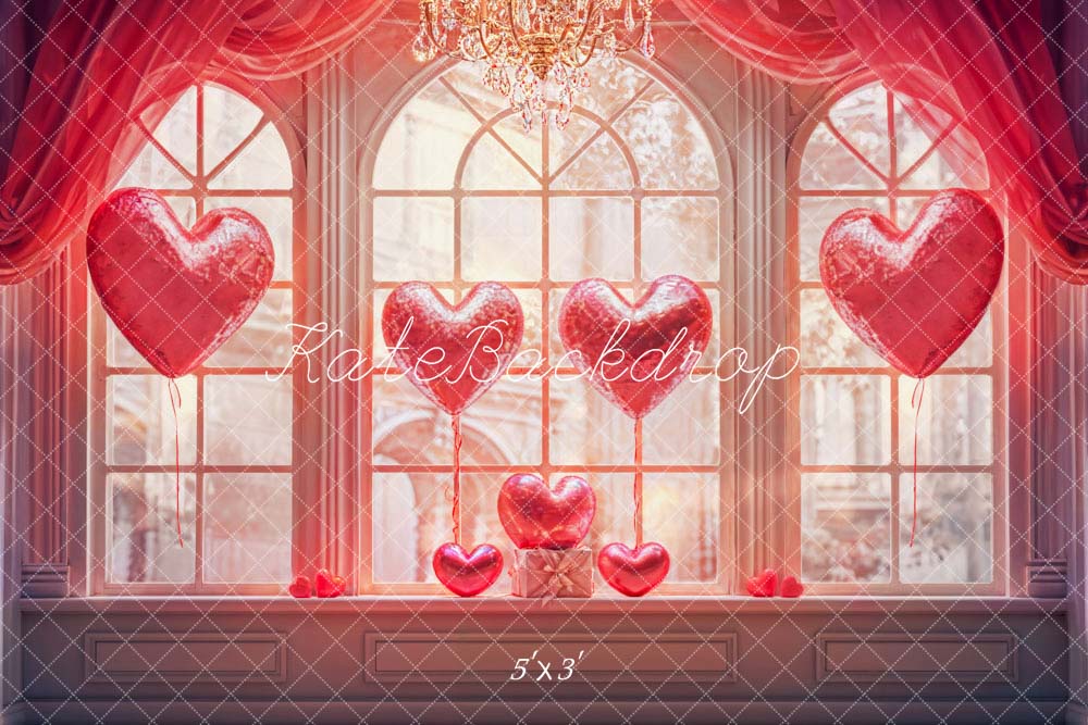 Kate Valentine Love Balloon Window Room Backdrop Designed by Chain Photography