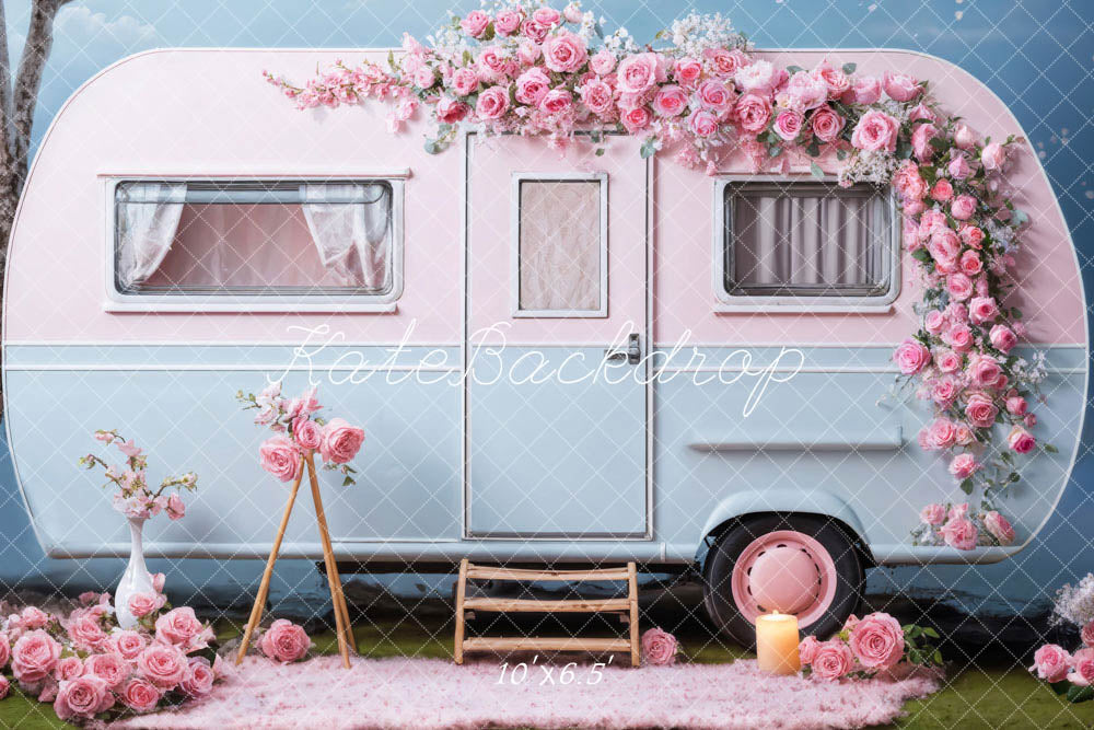 Kate Valentine's Day Pink Flowers RV Backdrop Designed by Chain Photography