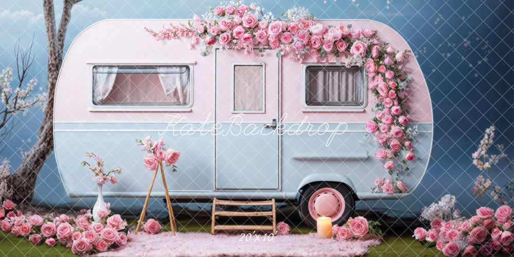 Kate Valentine's Day Pink Flowers RV Backdrop Designed by Chain Photography