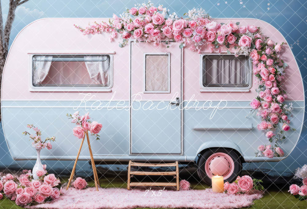 Kate Valentine's Day Pink Flowers RV Backdrop Designed by Chain Photography