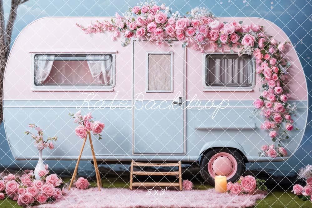 Kate Valentine's Day Pink Flowers RV Backdrop Designed by Chain Photography