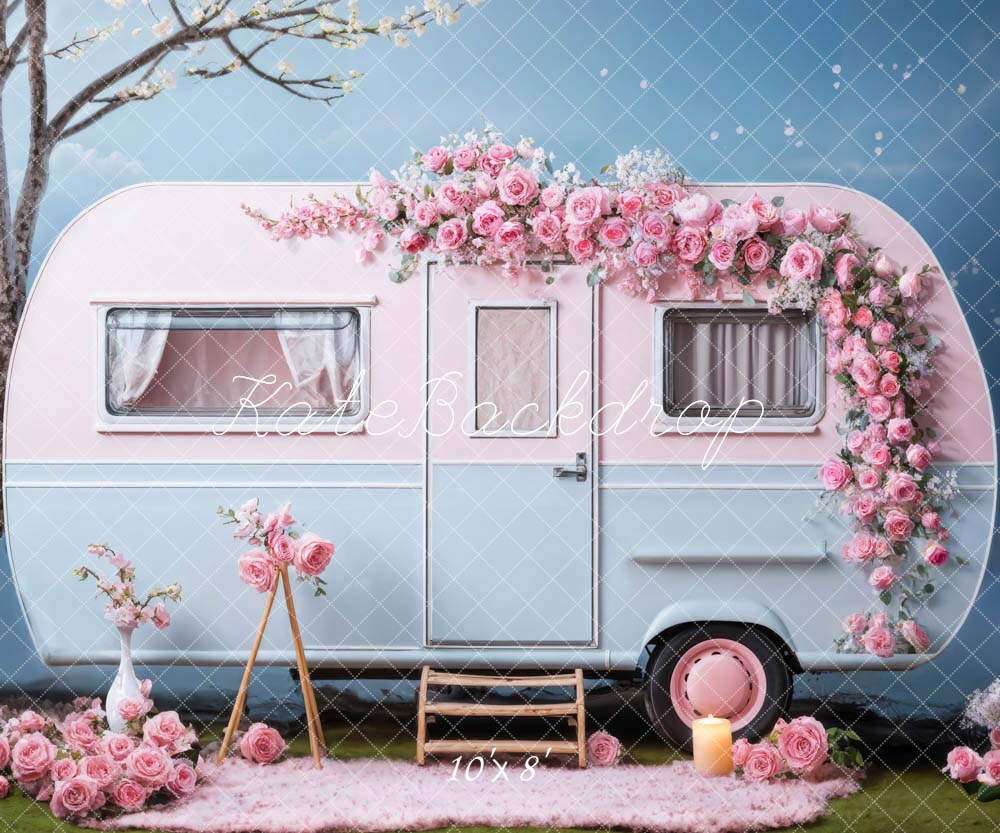 Kate Valentine's Day Pink Flowers RV Backdrop Designed by Chain Photography