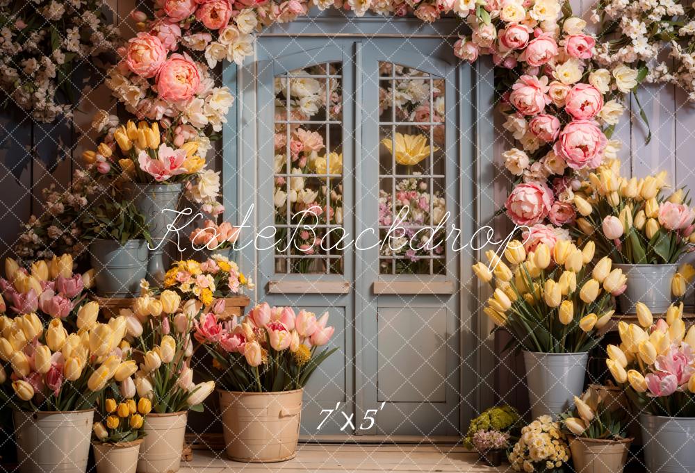 Kate Spring Flowers Wooden Door Backdrop Designed by Chain Photography