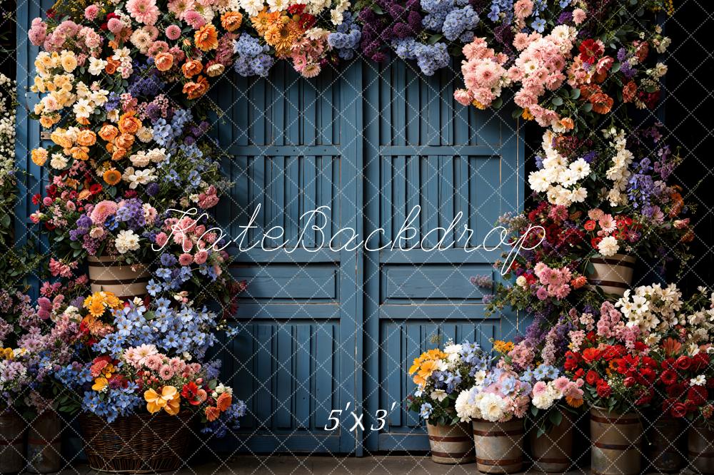 Kate Spring Flowers Wooden Door Backdrop Designed by Chain Photography