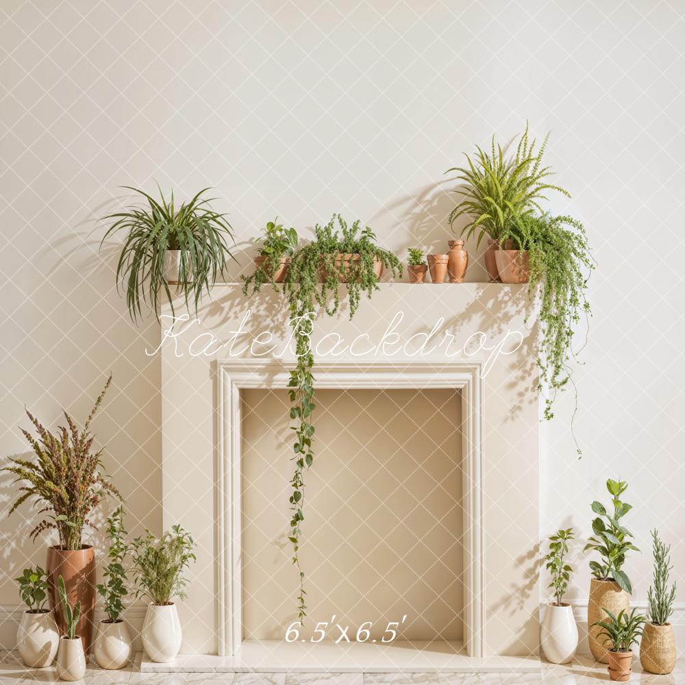 Kate Spring Simple Fireplace Potted Plant Backdrop Designed by Emetselch