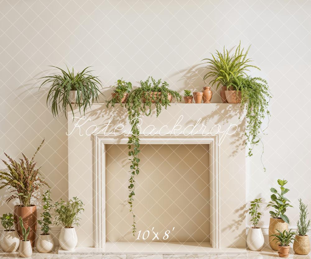 Kate Spring Simple Fireplace Potted Plant Backdrop Designed by Emetselch