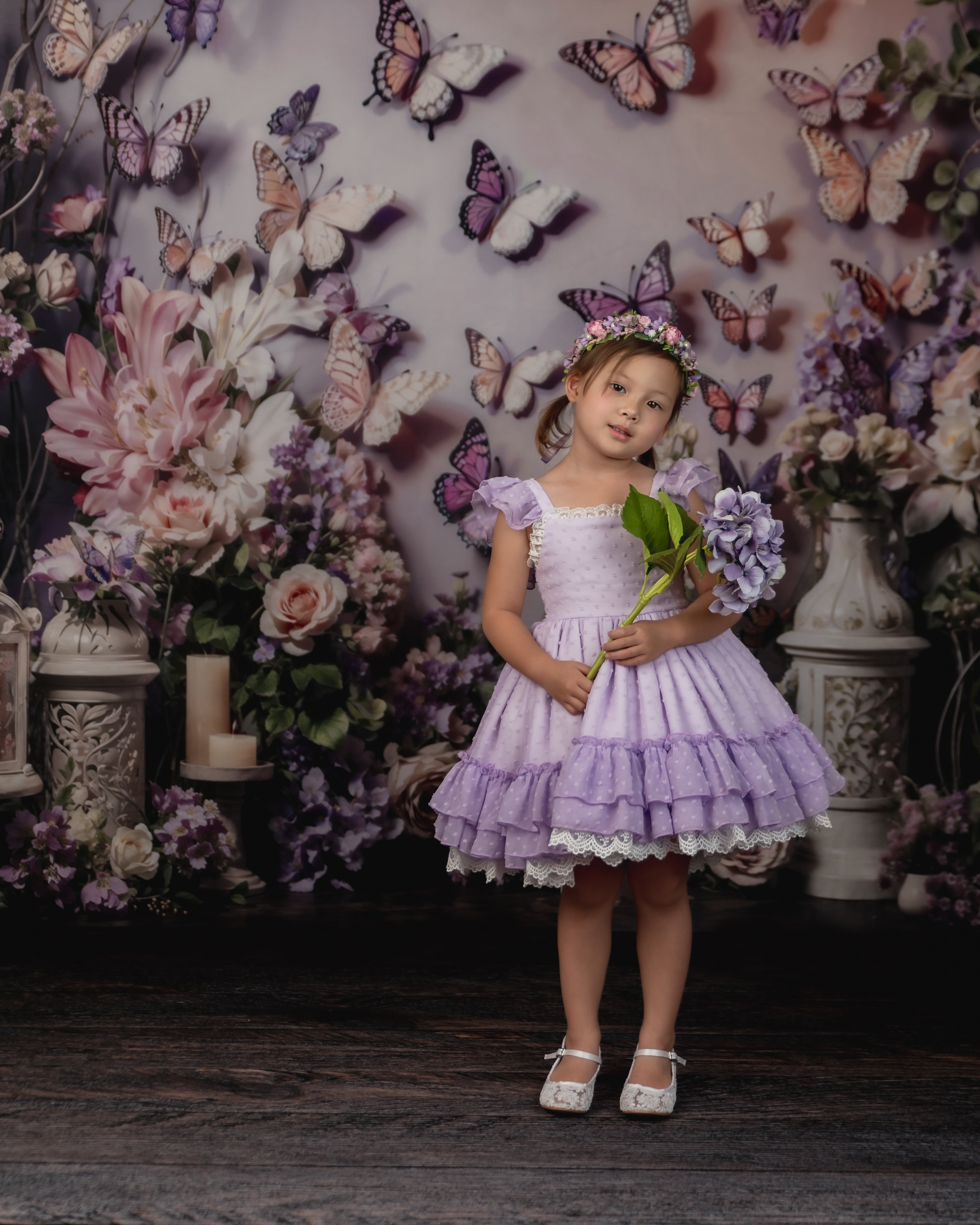 Kate Spring Pink and Purple Flowers Butterfly Wall Backdrop Designed by Emetselch