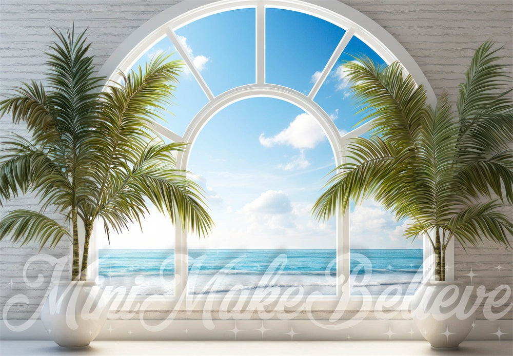 Kate Summer Beach Window Palm Trees Backdrop Designed by Mini MakeBelieve