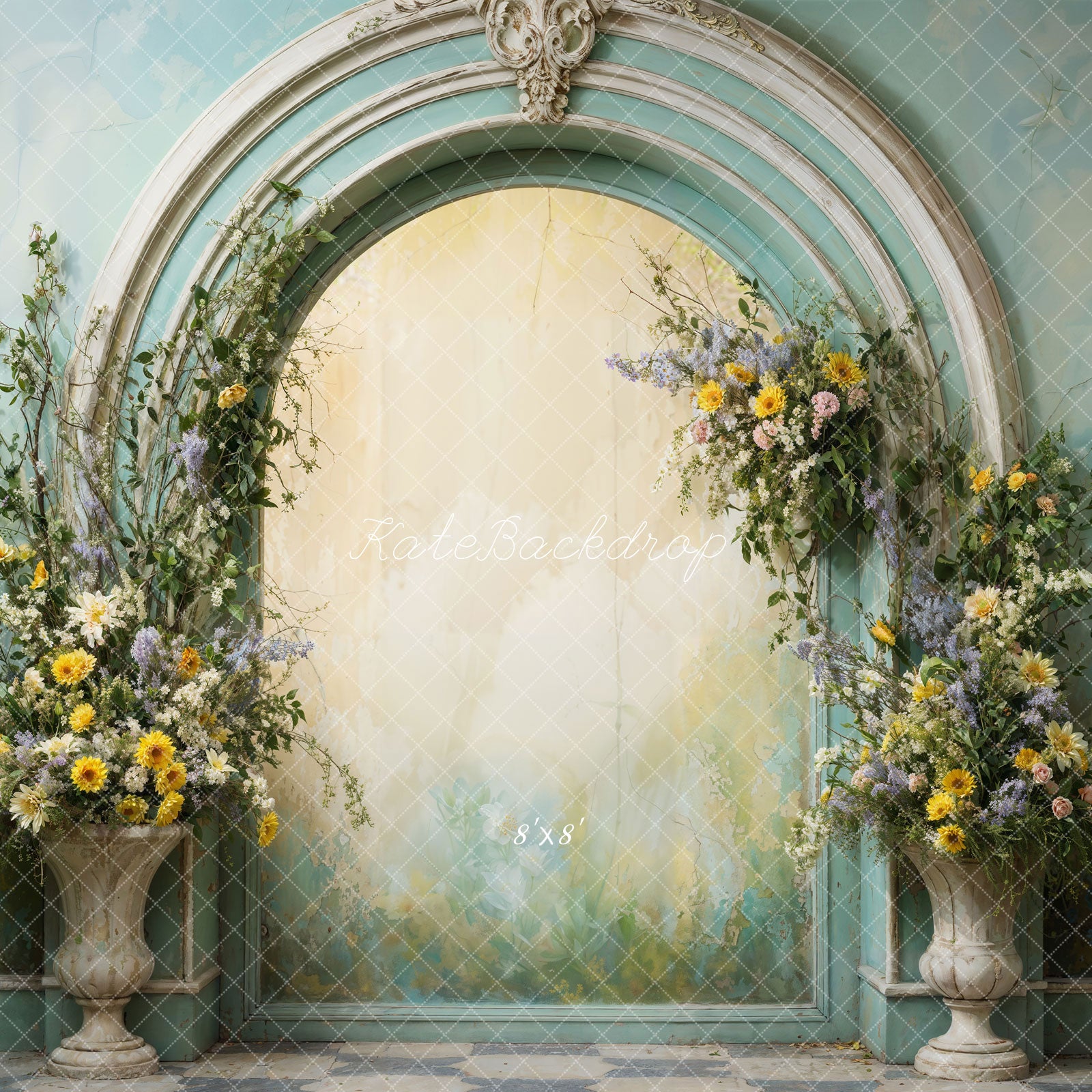 Kate Flowers Green Arch Wall Backdrop Spring Retro Designed by Emetselch